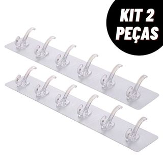Kit 2 Ganchos Autocolante Transparentes Com 6 Ganchos Multifuncional Cozinha Banheiro