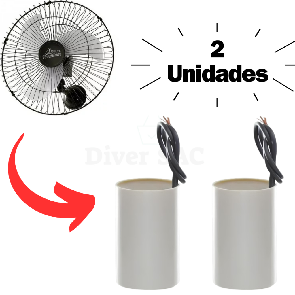 Kit 2 Capacitores 8UF 250V 2 Fios Voltagem 110v e 220v Ventilador de Parede Arge, Loren Sid, VentiDelta, Ventisol