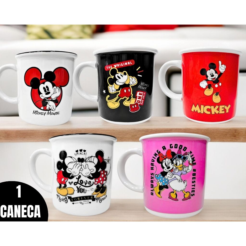 Caneca Mickey Mouse Porcelana 300ml Café Colorida Cantinho Do Café Retrô Original Mesa Posta Chá