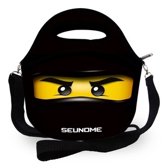 Super Bolsa Lancheira Térmica Escolar C/ Alça - Ninja Preto C/ Nome em Oferta na Shopee