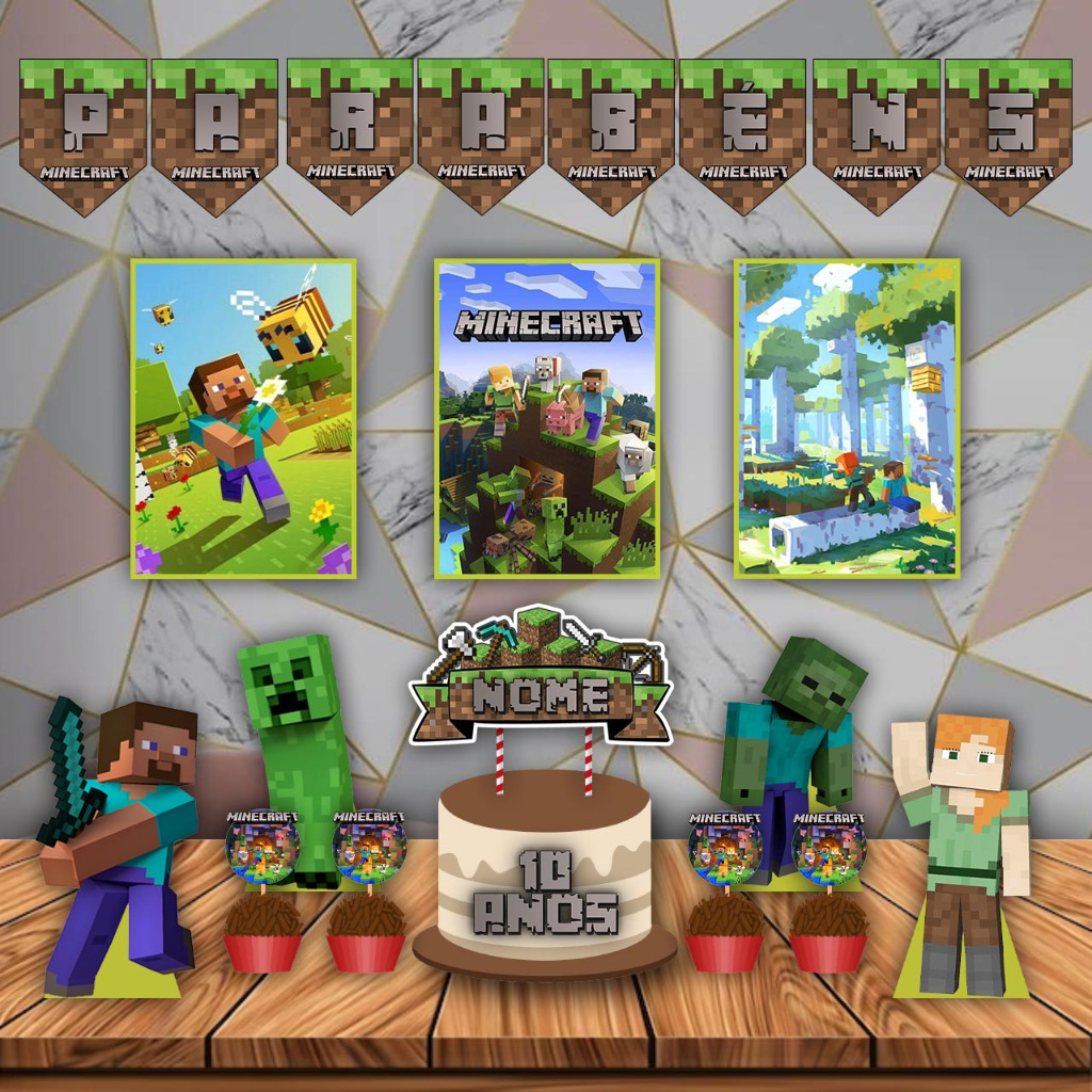 MINECRAFT Kit festa em casa - Decoração de Festa - Tema Minecraft - Games - jogos