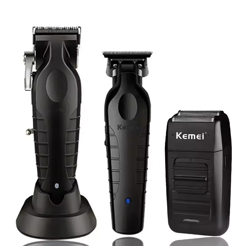 03 Máquinas Profissionais Kemei Original Maquina Corte Kemei KM-2296 + Maquina Acabamento KM-2299 + Kemei Shaver KM-1102