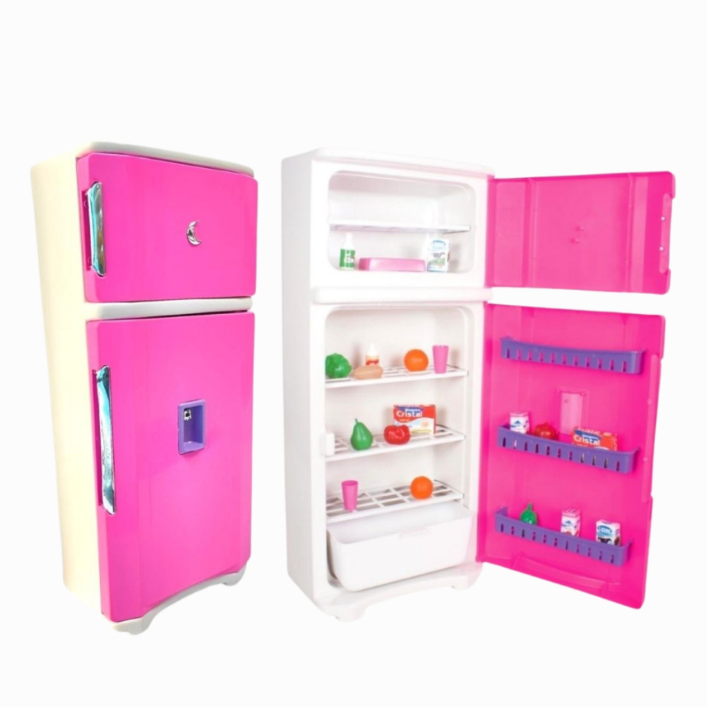 Geladeira Infantil Duplex Para Crianças Com Comidinhas Geladeirinha Duas Portas - Mom & Baby