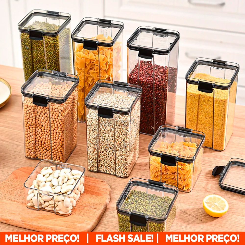 Kit 5 Potes Pote Hermético Acrílico Organizador Tampa Trava Vedação de Silicone Organizado...