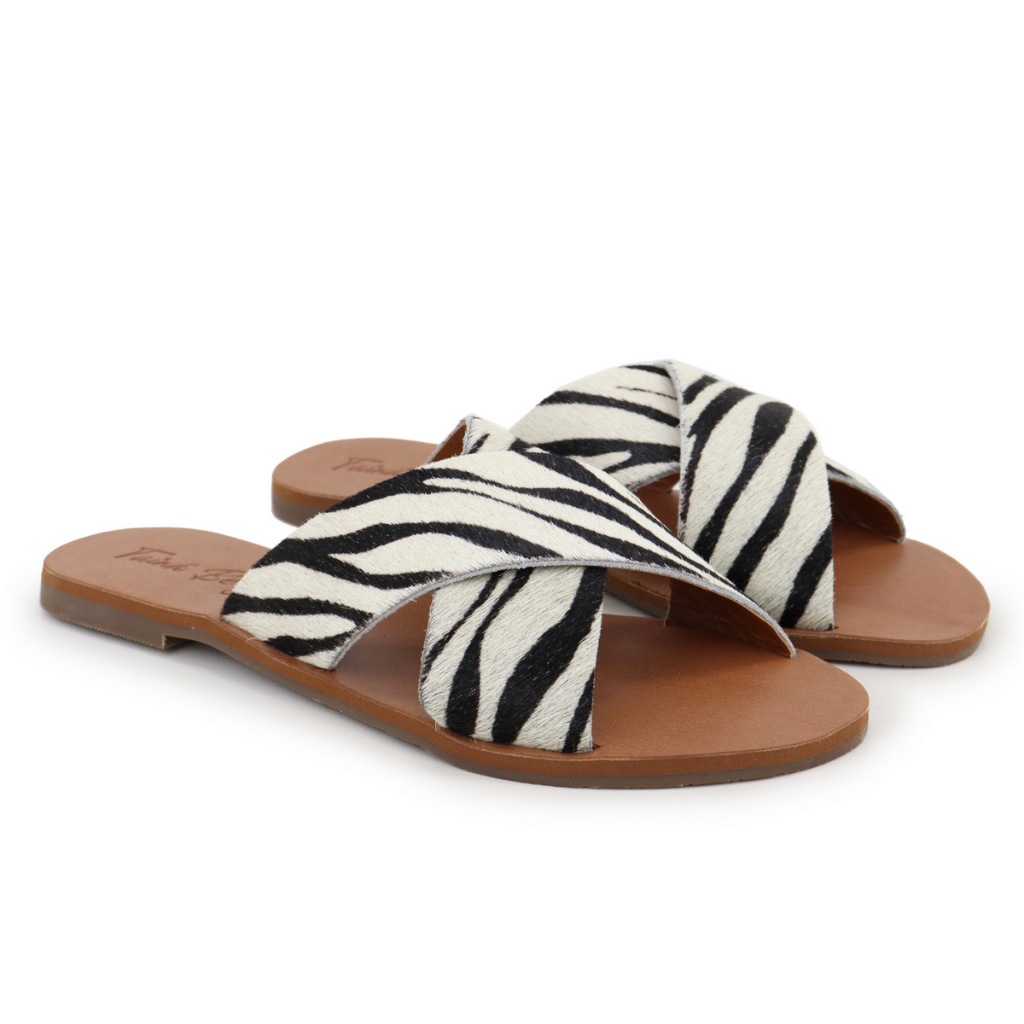 Sandalia Rasteira Feminina Confortavel E Leve, Tiras Cruzadas Em X De Couro 41 E 42 Animal Print