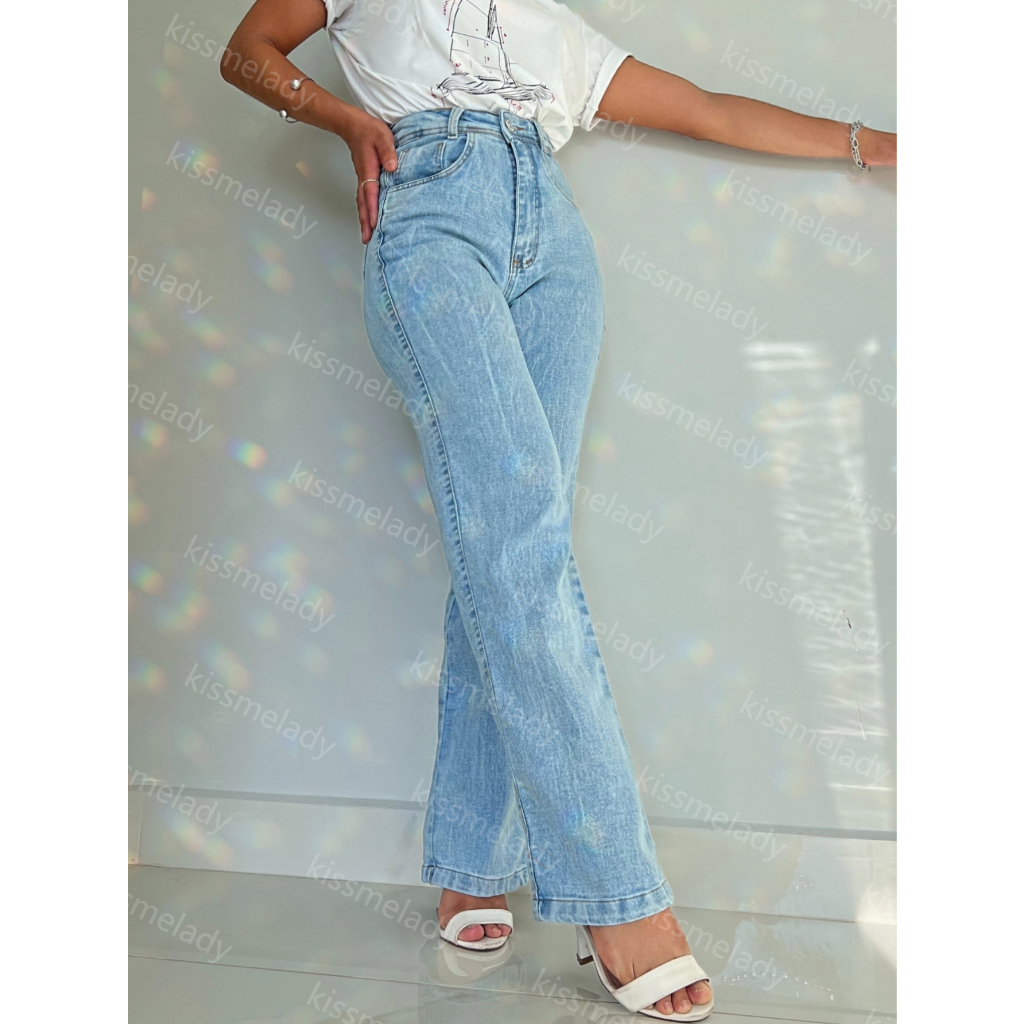kissmelady 1301 8257 Calça Jeans Feminina Wide Leg Pantalona Cintura Alta Moda Atual em Oferta na Shopee