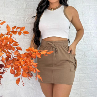 Saia cargo feminina moletinho moda blogueirinha em Oferta na Shopee