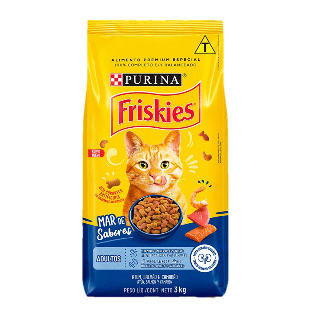 Ração Friskies Gatos Adultos Mar de Sabores Atum, Salmão e Camarão 3 kg