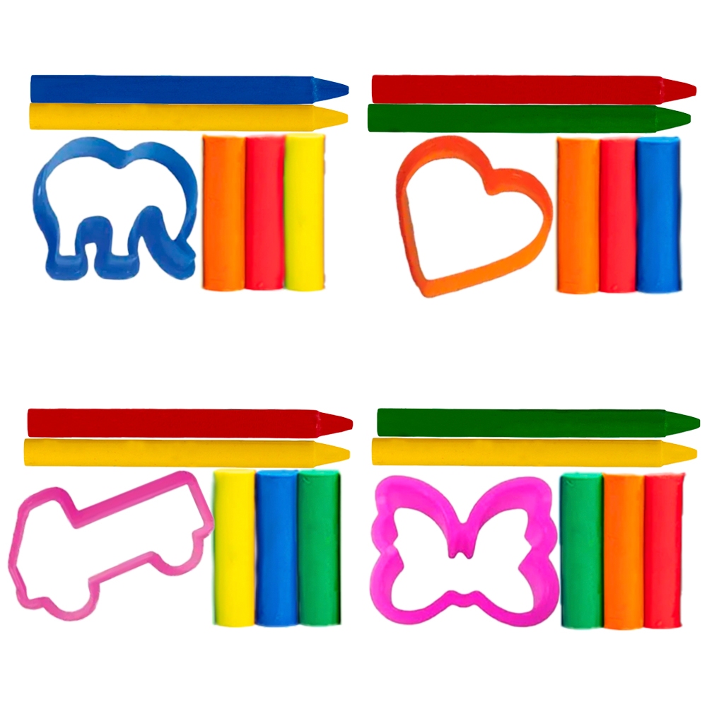 Kit 3 Massinha Com Molde Variado + 2 Giz Coloridos Kit Festa Infantil