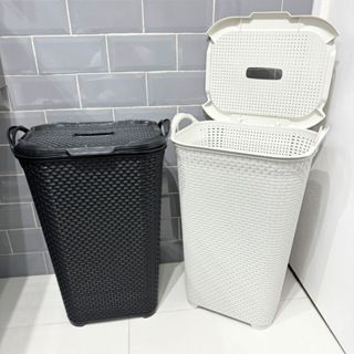 Jogo Dois Cesto Rattan 50 Litros Com Tampa Basculada Rattan