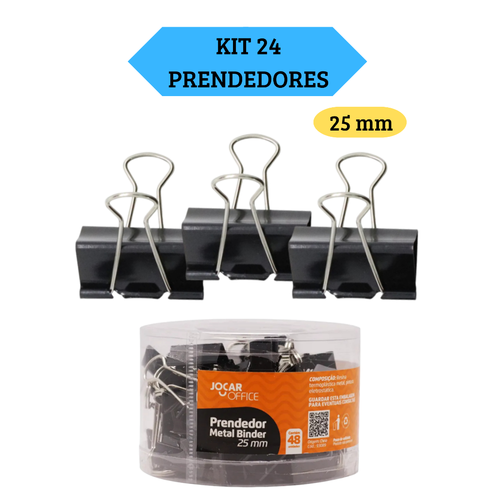Kit 24 Prendedores Metal Binder Preto 25Mm Jocar Office Kit 24 Prendedores Metal Binder Preto 25Mm Jocar Office