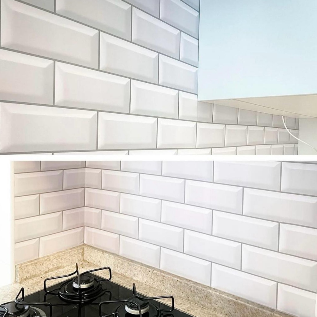 Papel Adesivo Envelopamento Cozinha Banheiro Azulejo Lavável Metrô White Branco Imita Cerâmica