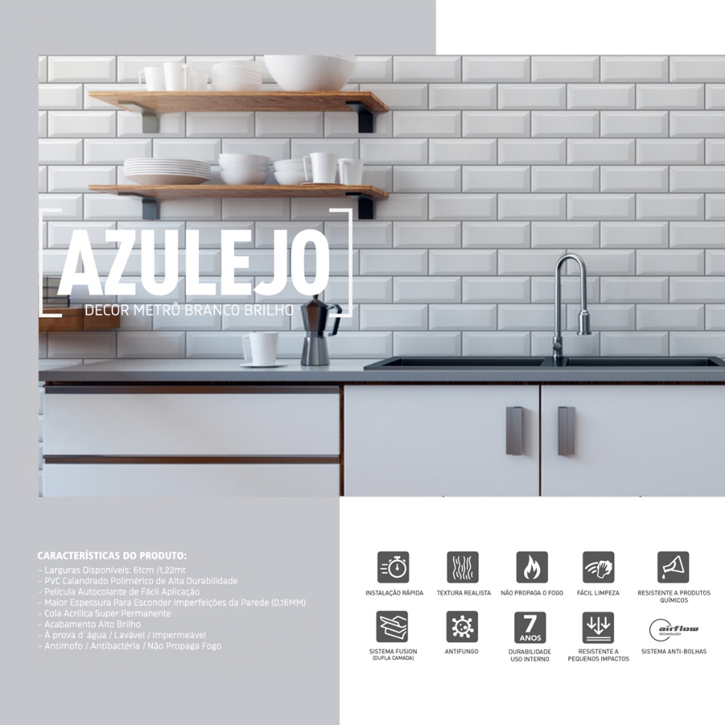 Azulejo Metrô Branco Para Parede Vinil Adesivo Revestimento Autocolante Estilo Cerâmica Branca