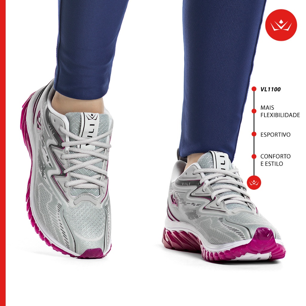 Tênis Feminino Vili Olimp Two Esportivo Caminhada Cinza Prata - Sports & Outdoors