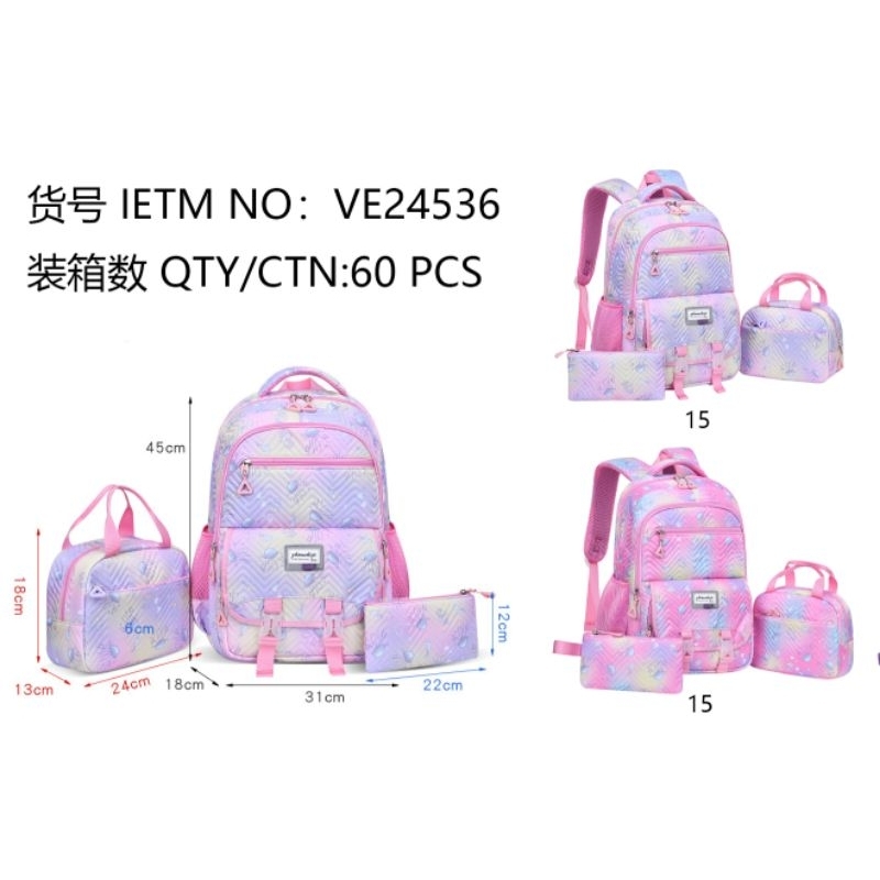 Kit com 3 bolsa mochila feminina nylon escolar estojo bolsinha transversal ve23456 em Oferta na Shopee