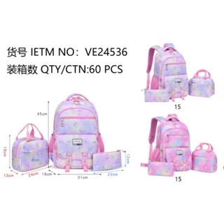 Kit com 3 bolsa mochila feminina nylon escolar estojo bolsinha transversal ve23456 em Oferta na Shopee