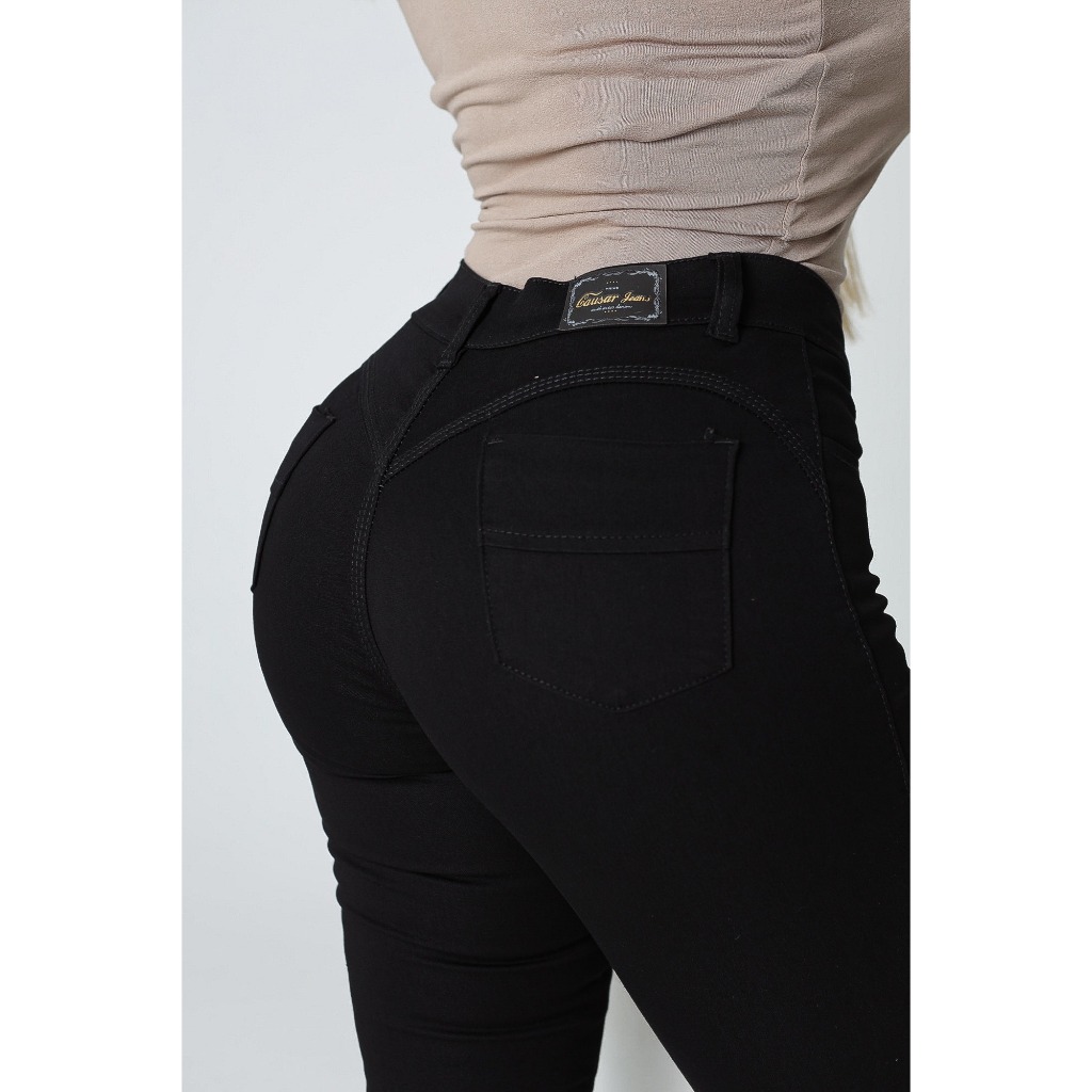 Calça Jeans Preta Skinny Com Lycra Cintura Alta Corte Do Jeans Empina Confortável Moda Feminina. em Oferta na Shopee