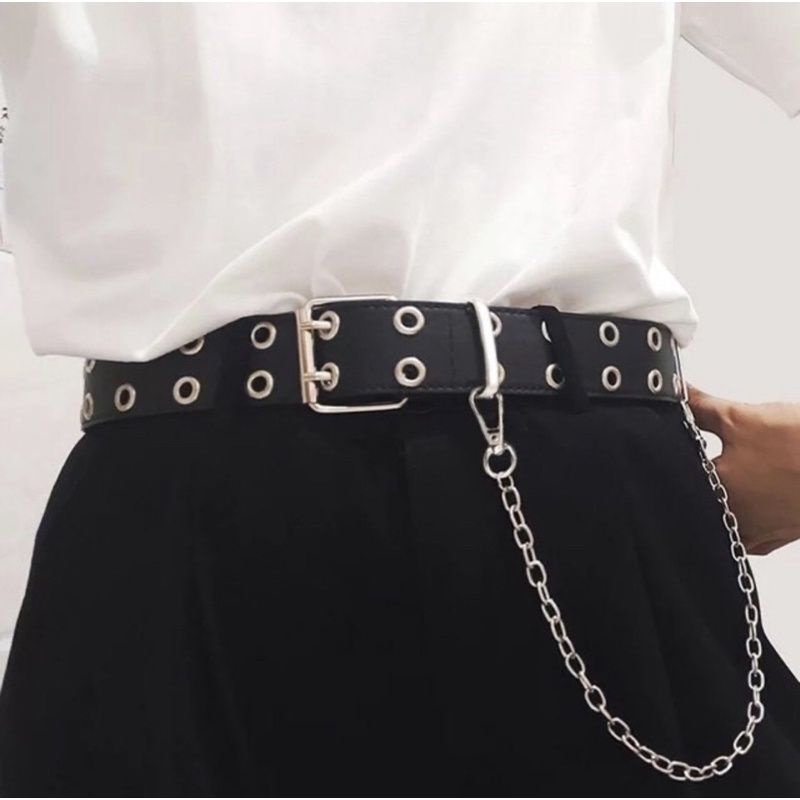 Cinto Ilhós Duplo Masculino e Feminino Com Corrente Cinto Rock Punk Rock I Envio Rápido