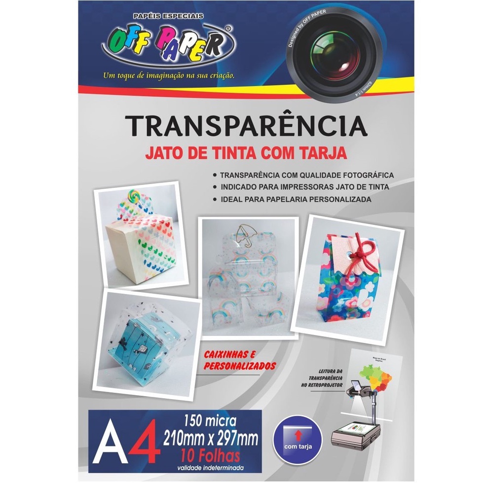 Transparência A4 Jato de Tinta Resina e Retroprojetor Com Tarja 10fls Off Paper