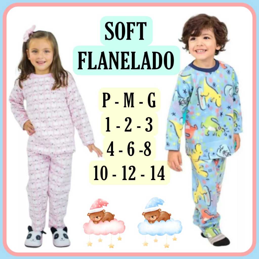 1, 2 ou 3 Conjunto Pijama Soft bebe Infantil Juvenil Quentinho