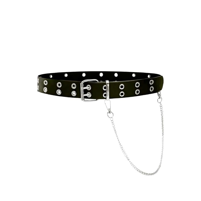 Cinto masculino e feminino rock punck rock,ilhós duplo com corrente em Oferta na Shopee