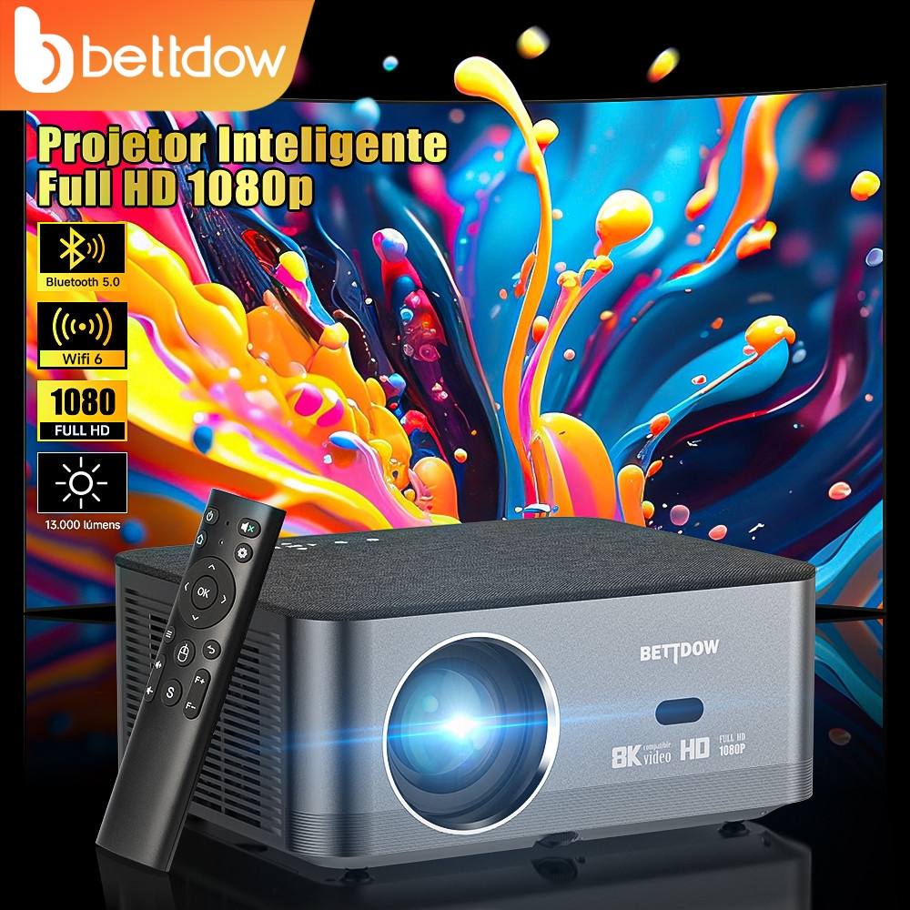 BETTDOW Full HD 1080P Projetor 4K 8K 700ANSI 15500Lumens Android WiFi LED Projetor de filme de vídeo LED Home Theater Cinema Beamer