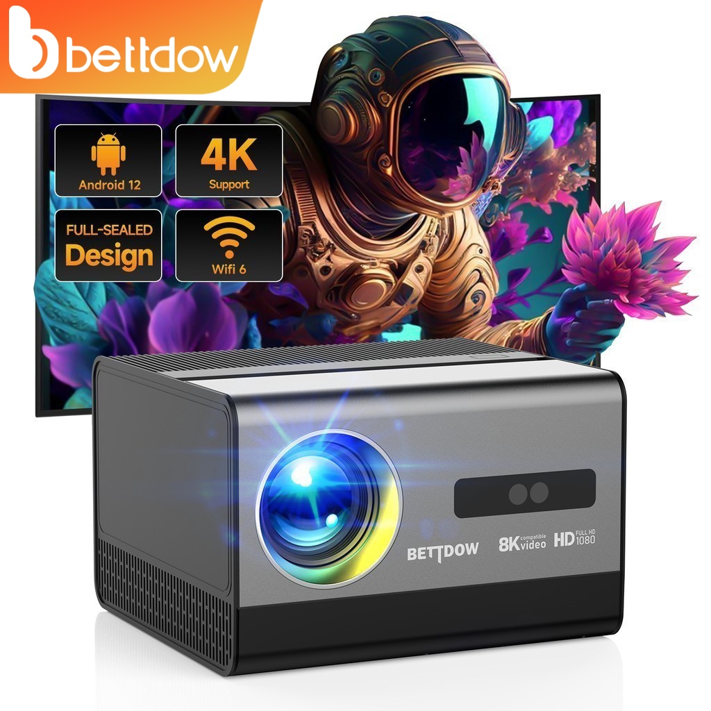 BETTDOW Projetor totalmente selado 4K 8K 700ANSI 17000Lumens Android WiFi LED Projetor de filme de vídeo LED Home Theater Cinema Beamer