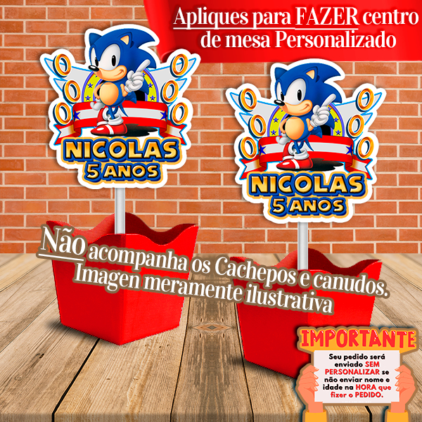 10 Apliques para FAZER Centro de Mesa Personalizado Temas Sonic - Baby Shark - Luluca - Chuva de benção - 3 palavrinhas - Cocomelon - Arlequina - Mickey - Hulk - Encanto - Circo - Peppa - Patrulha Canina - Tiktok - Patati Patata - Luccas Neto