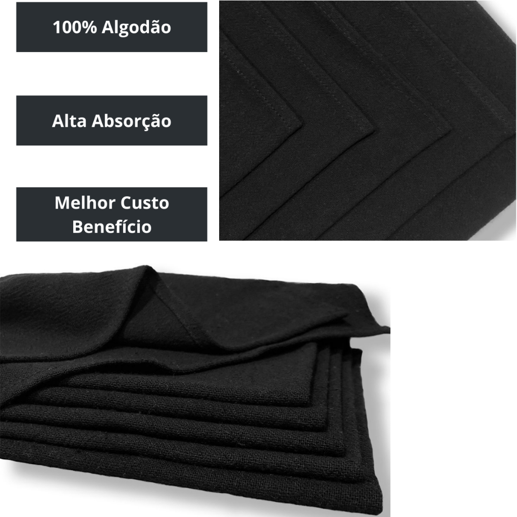Pano De Prato Bainha Reforçada Preto 100 % Algodao Atacado Kit Com10 Peças Flanelado Liso 50x 70 cm Qualidade Premium em Oferta na Shopee