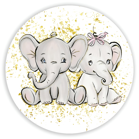 Painel Festa Infantil Redondo Chá Revelação  Elefantinho, fundo Douradinho + Arco, Suporte incluso. Fazemos personalizado com qualquer tema. Confeccionado em Lona fosca, impressão de alta resolução. cenário Circular p/ Decoração