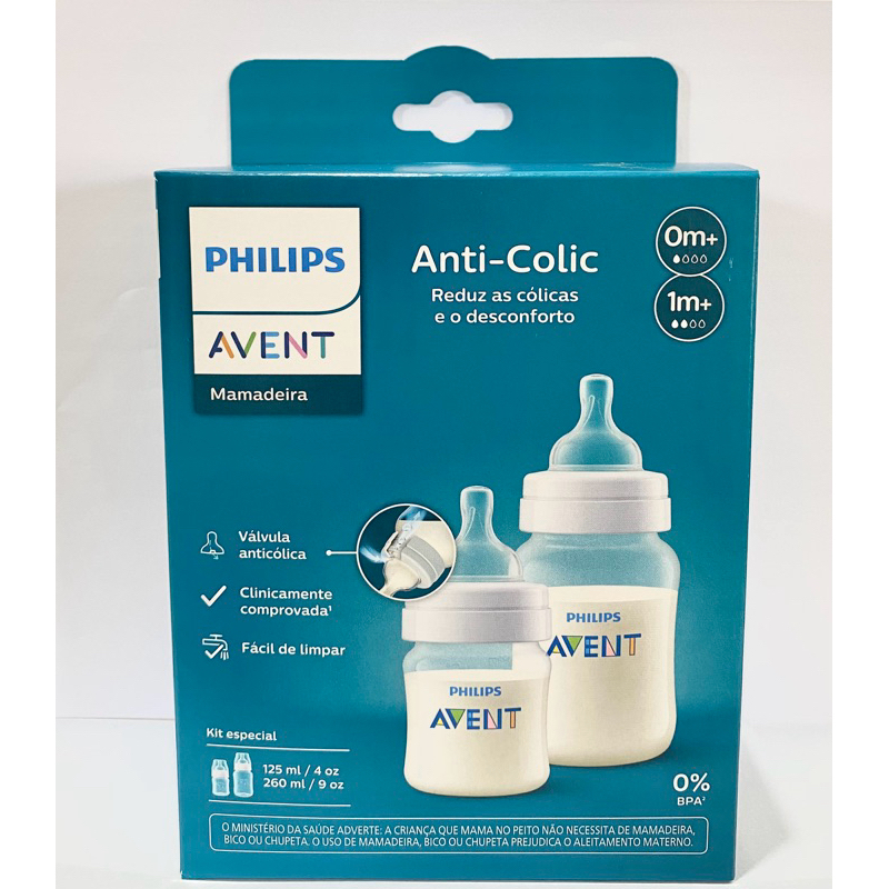 KIT 2 MAMADEIRAS AVENT CLÁSSICA ANTI-CÓLICA 125ml E 260ml - 0% BPA - SCY119/05