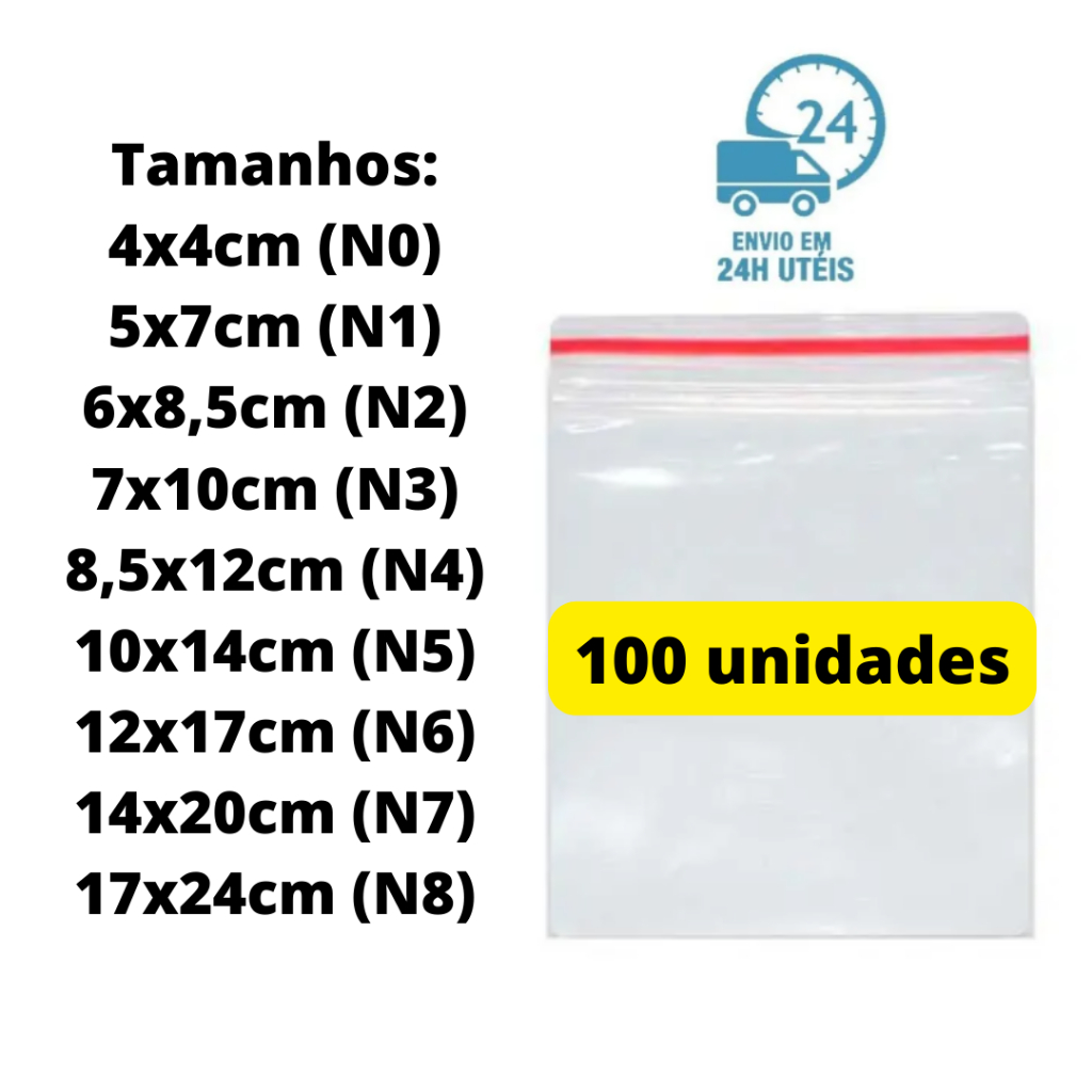 Imagem Saco Zip 100 Unidades Hermético Abre E Fecha Saquinho Plástico Para Freezer Geladeira