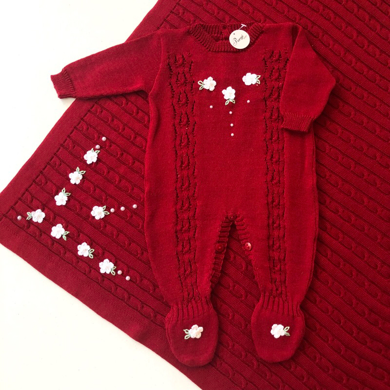 Saída Maternidade Menina Bordada - Macacão Manga Longa e Manta Tricô Opcional - Enxoval Bebê Menina em Oferta na Shopee