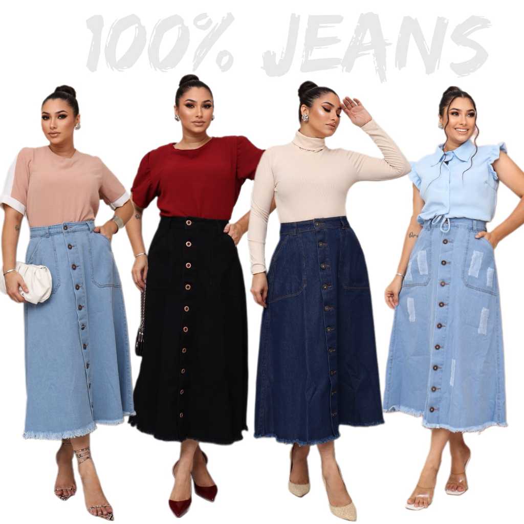 Saia Jeans Longa Feminino Moda Crista Evangélica em Oferta na Shopee