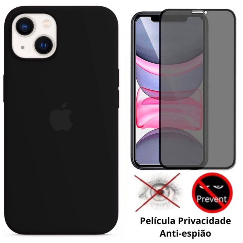 Kit Capa de Silicone Case Aveludada iPhone 15 iPhone 15plus  iPhone 15pro iPhone 15promax com película privacidade