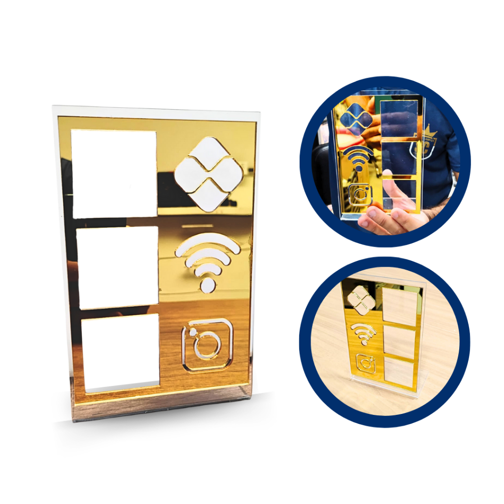 Placa PIX, WI-FI e INSTAGRAM Minimalista Display Mesa Balcão  Moderno Clean