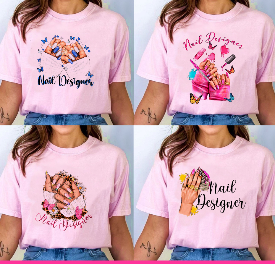 camiseta blusa nail designer, profissão manicure design de unhas, t shirt area da beleza plus size profissões feminina em Oferta na Shopee
