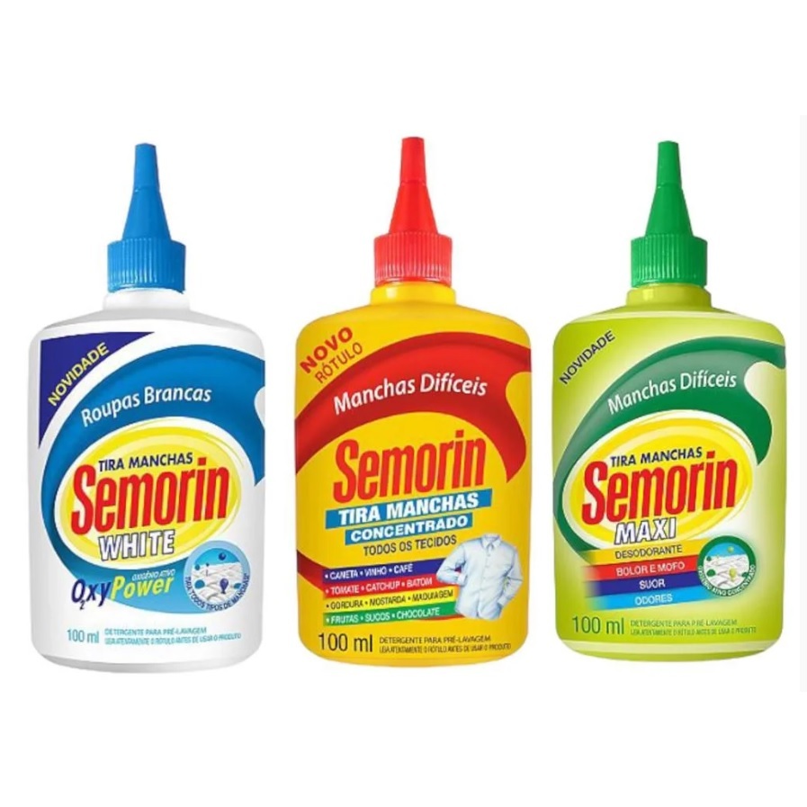 KIT SEMORIN TIRA MANCHAS: TRADICIONAL + MAXI + WHITE 100ML em Oferta na Shopee