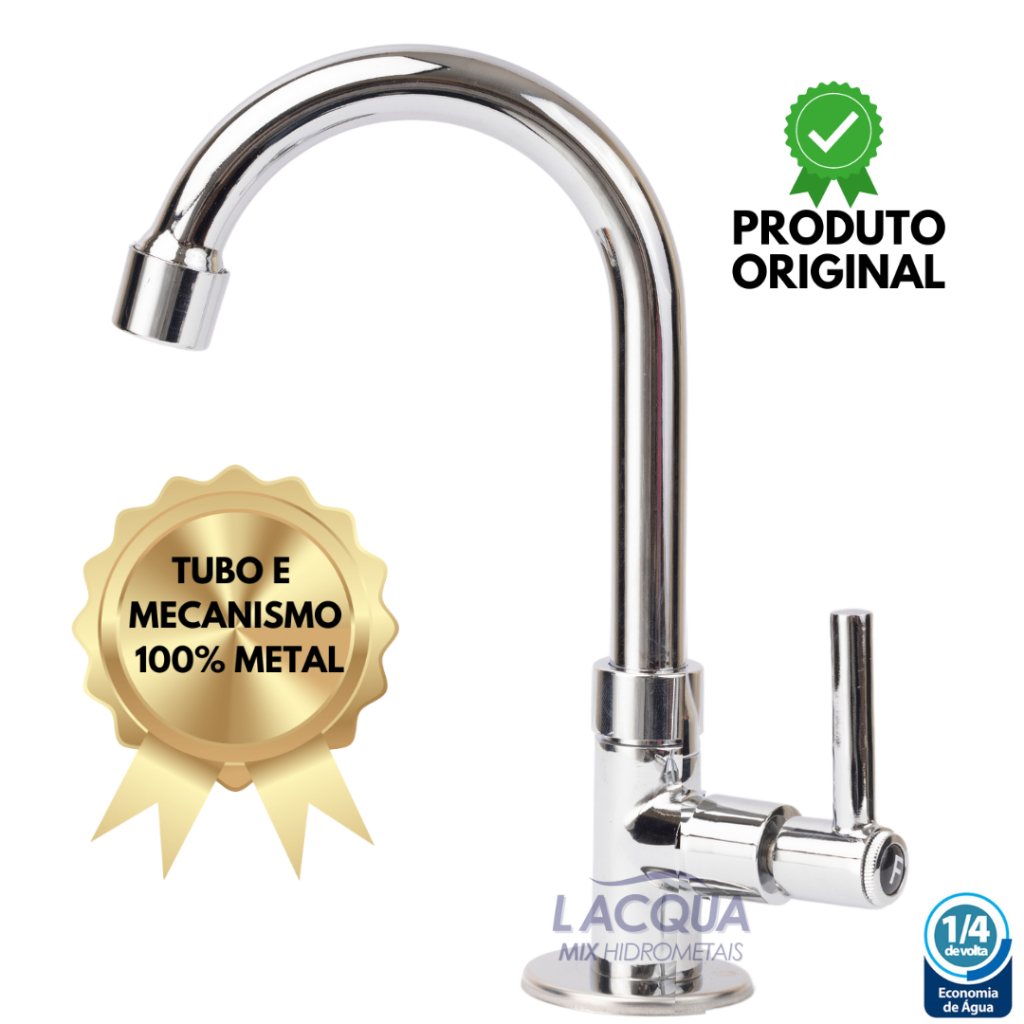 Torneira Lavatório Banheiro 1/4 Volta Metal 100%