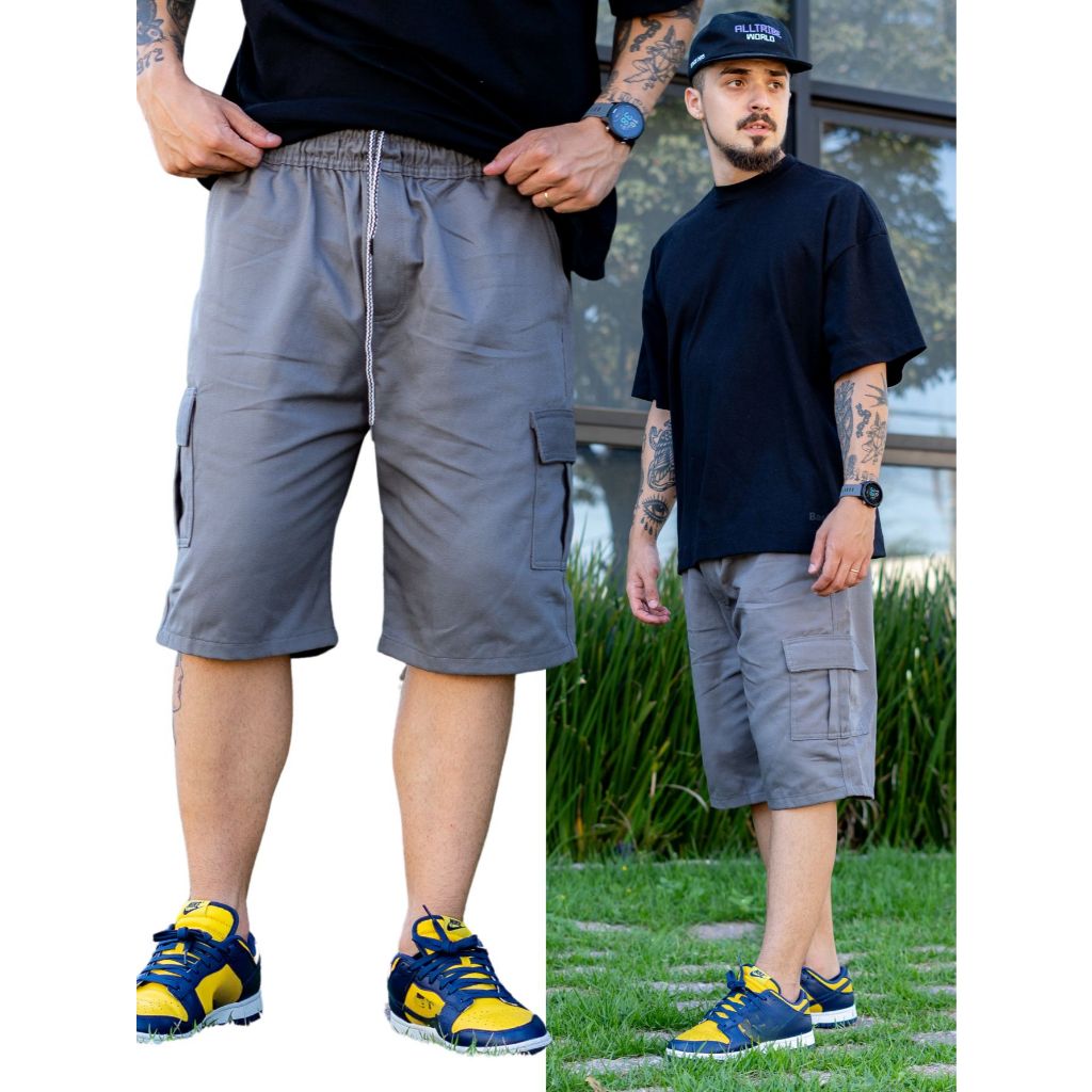 Bermuda Cargo Masculina Skatista Folgada Bolsos Laterais Moda Street Oversized Streetwear Casual