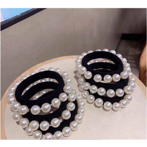 Kit 6/12 Elásticos De Cabelo Com Pérolas Branco Preto Colorido Xuxinha Acessório