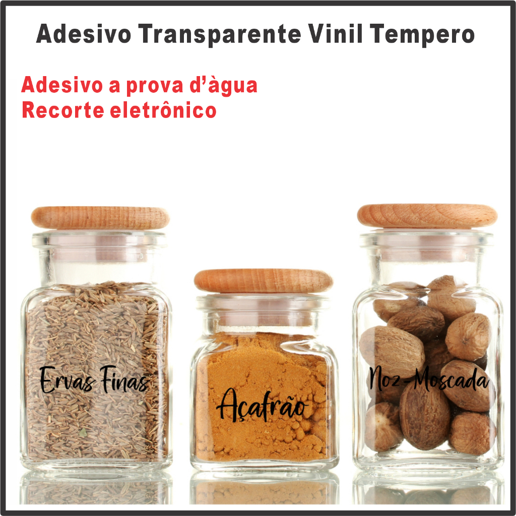 Kit Adesivo Vinil Transparente Para Potes Organizadores Temperos Mantimentos Organizador