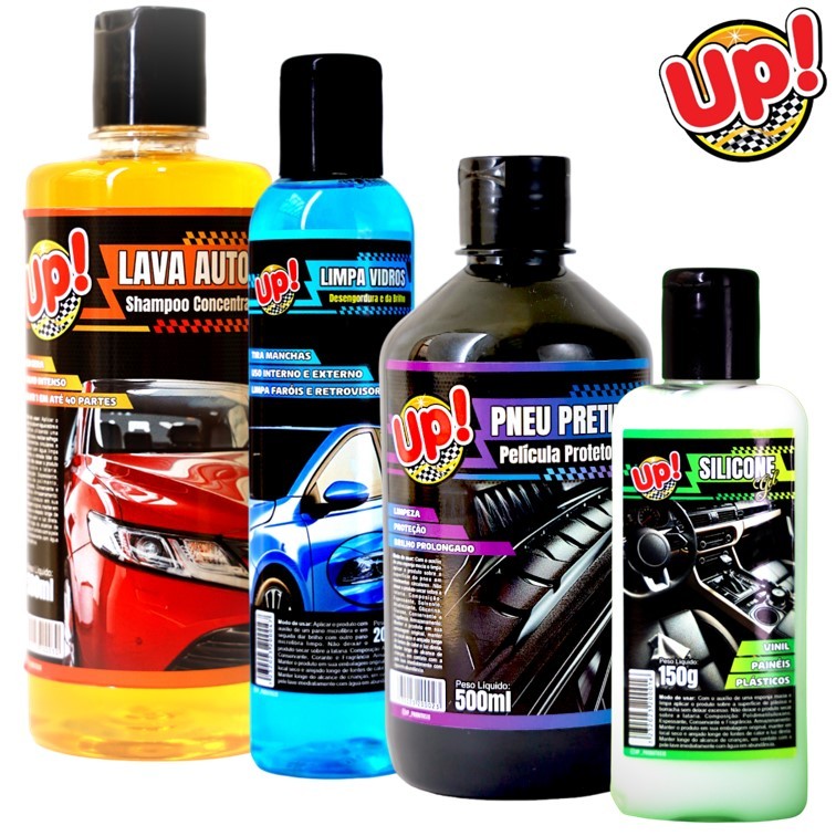 Kit Lavar o Carro Completo com Pneu Pretinho, Shampoo Automotivo, Silicone Gel e Limpa Vidros em Oferta na Shopee