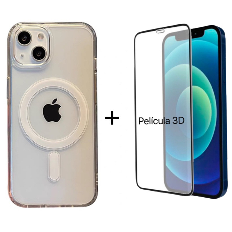 kit Capa De Celular Magnética Anti-Impacto Para iPhoneXR 11  12 13 14 15 com película 3D  película privacidade