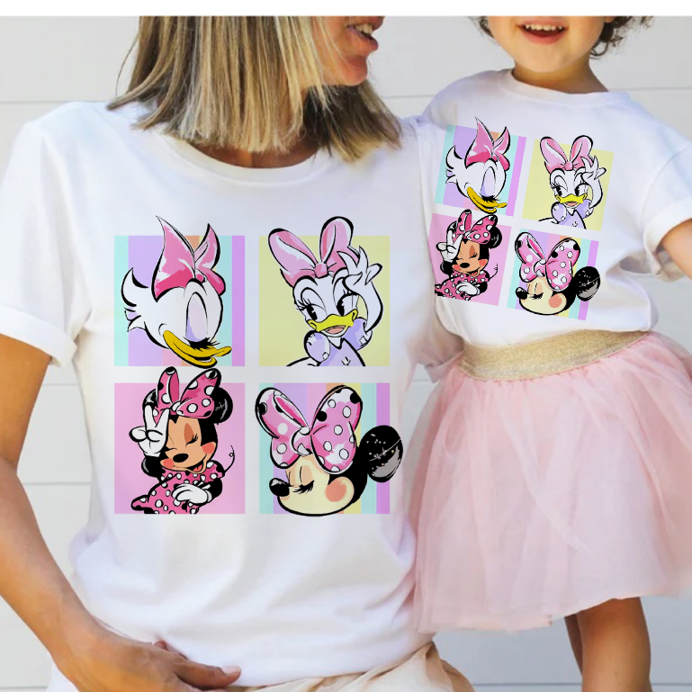 Blusa camiseta feminina minnie e margarida adulto e infantil, personagens básica simples plus size estilosa em Oferta na Shopee