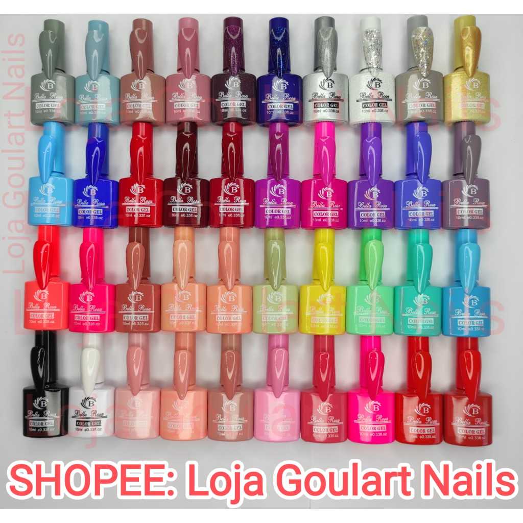 KIT 40 Esmalte em Gel Led Uv Bella Rosa 10ml Cores Preto Branco Vermelho Rosa Lilas Rosa azul Nude