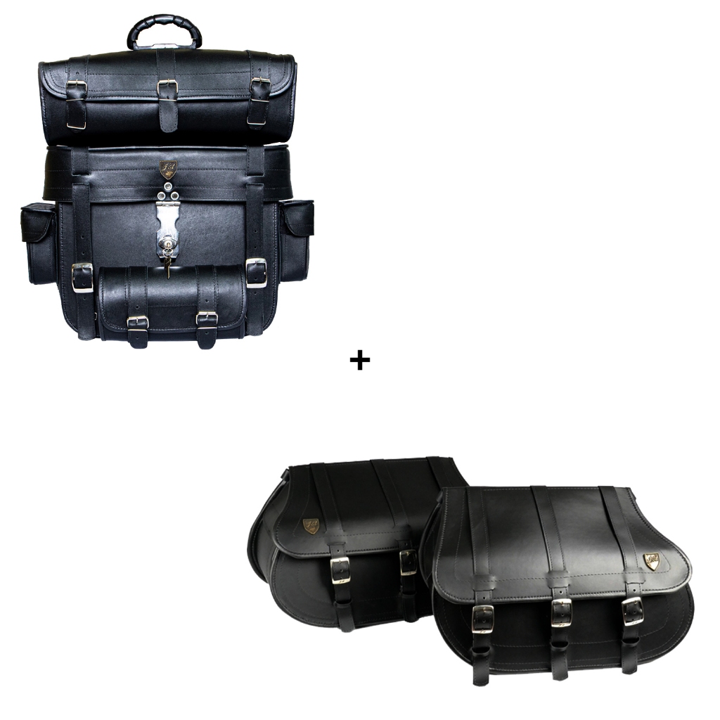 Kit de alforge em couro legitimo 40 litros com bolsa traseira 62 litros com chave em couro legitimo