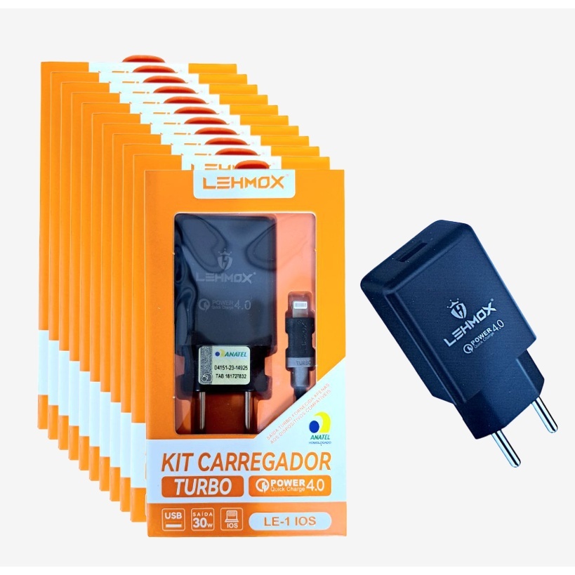 Lehmox Kit Carregador Turbo QC 4.0 30W Micro USB V8 / Tipo-c / Iphone em Oferta na Shopee