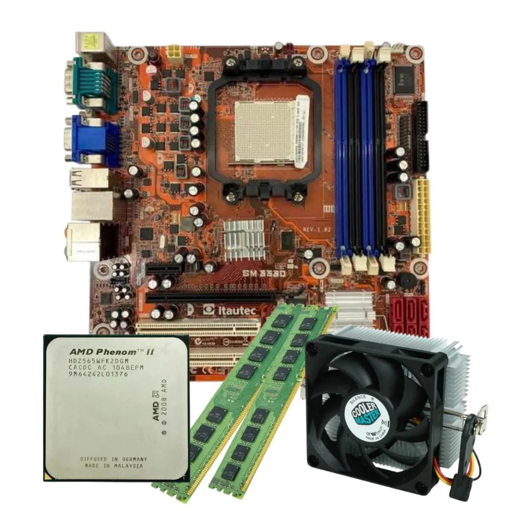 PLACA MAE AMD AM3 AM3+ DDR 3 COM PROCESSADOR DISSIPADOR E MEMORIA TESTADA COM GARANTIA