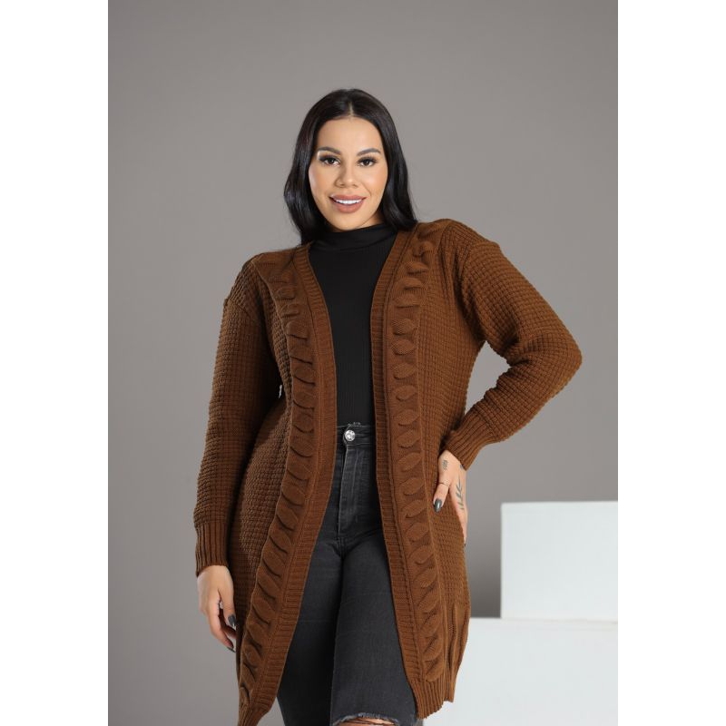 Casaco PLUS SIZE 46 a 50 cardigan lã tricot tricô LANÇAMENTO em Oferta na Shopee